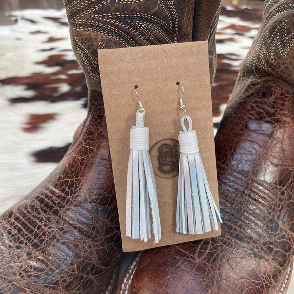 Tassel Earrings - Metallic Silver and White