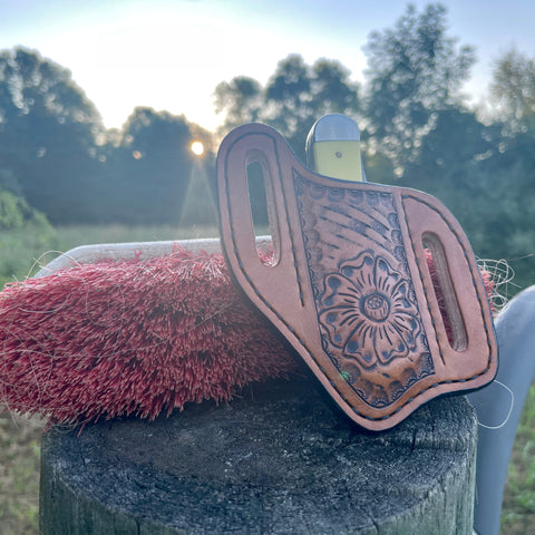 Two S Leatherwork hand tooled flower knife sheath